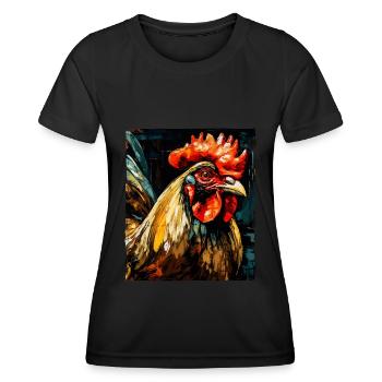 Hahn Portrait - Frauen Funktions-T-Shirt - Schwarz - Vorne - AI Model Female 172 light (172cm)