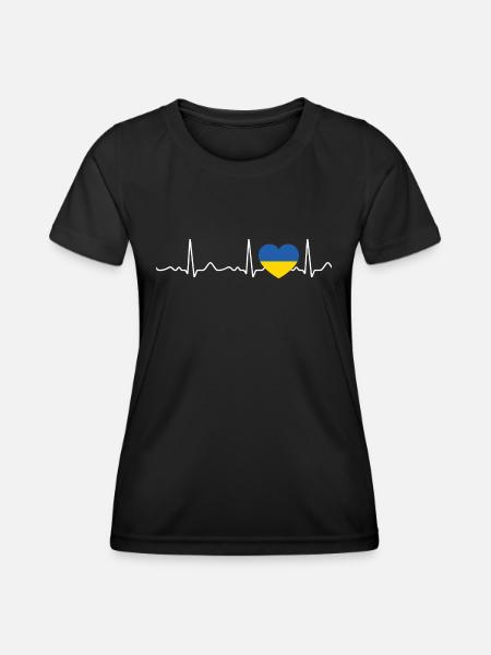 Ukraine - battement de cœur, pouls, ligne cardiaque, ECG - T-shirt sport Femme - noir