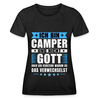 Ich bin Camper und nicht Gott - Frauen Funktions-T-Shirt - Schwarz - Vorne - AI Model Female 172 light (172cm)