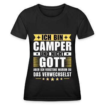 Ich bin Camper und nicht Gott - Frauen Funktions-T-Shirt - Schwarz - Vorne - AI Model Female 172 light (172cm)