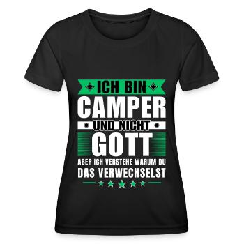 Ich bin Camper und nicht Gott - Frauen Funktions-T-Shirt - Schwarz - Vorne - AI Model Female 172 light (172cm)