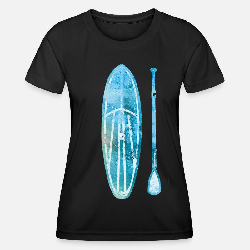 Stand Up Paddle Board SUP with Paddle Watercolor - Women's Functional T-Shirt - black