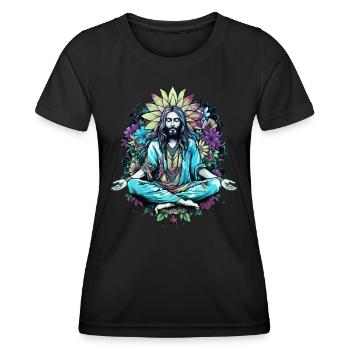Jesus Christus Meditation Hippie Flower Power Yoga - Frauen Funktions-T-Shirt - Schwarz - Vorne - AI Model Female 172 light (172cm)