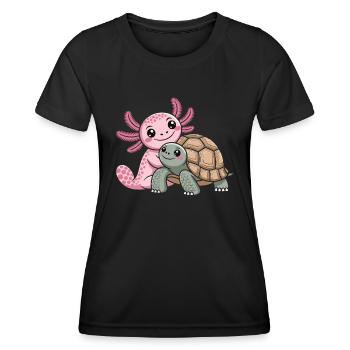 Axolotl hugs his turtle and proves that - Women's Functional T-Shirt - black - Front - AI Model Female 172 light (172cm)