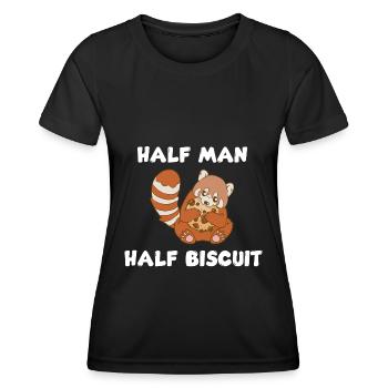 Mi-homme, mi-biscuit - T-shirt sport Femme - noir - Devant - AI Model Female 172 light (172cm)