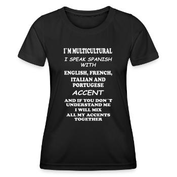 Talent linguistique Je parle tous les accents - T-shirt sport Femme - noir - Devant - AI Model Female 172 light (172cm)