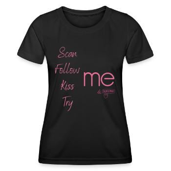 Scan Follow Kiss Try Me Humor Pink Social Network - Frauen Funktions-T-Shirt - Schwarz - Vorne - AI Model Female 172 light (172cm)