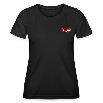 Schweiz Deutschland Österreich Flagge Herz - Frauen Funktions-T-Shirt - Schwarz - Vorne - AI Model Female 172 light (172cm)