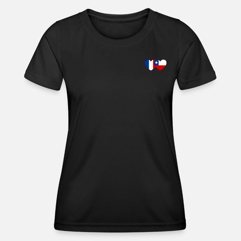 France Chile Flag Heart - Women's Functional T-Shirt - black