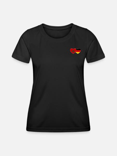 Marokko Deutschland Flagge Herz - Frauen Funktions-T-Shirt - Schwarz