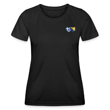 Griechenland Bosnien Flagge Herz - Frauen Funktions-T-Shirt - Schwarz - Vorne - AI Model Female 172 light (172cm)