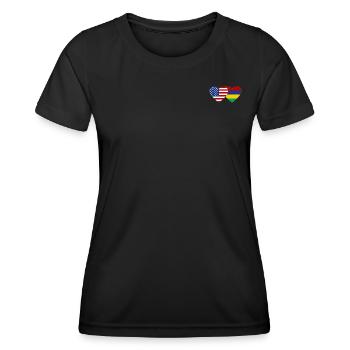 USA Mauritius Flag Heart - Women's Functional T-Shirt - black - Front - AI Model Female 172 light (172cm)