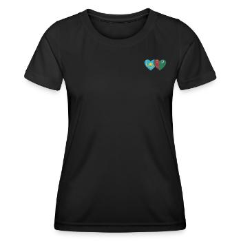Kasachstan Turkmenistan Flagge Herz - Frauen Funktions-T-Shirt - Schwarz - Vorne - AI Model Female 172 light (172cm)