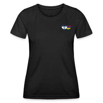 Israel Mauritius Flag Heart - Women's Functional T-Shirt - black - Front - AI Model Female 172 light (172cm)