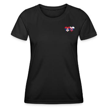 Serbien Slowakei Herz Flagge - Frauen Funktions-T-Shirt - Schwarz - Vorne - AI Model Female 172 light (172cm)