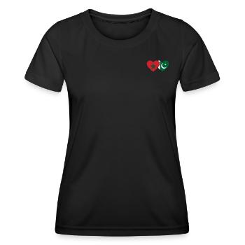 Marokko Pakistan Flagge Herz - Frauen Funktions-T-Shirt - Schwarz - Vorne - AI Model Female 172 light (172cm)