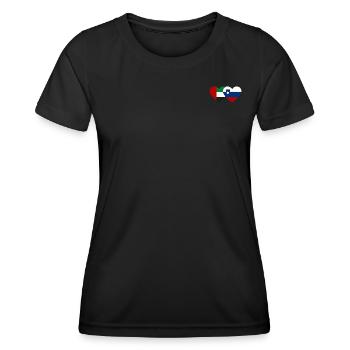 Vereinigte Arabische Emirate Slowenien Flagge Herz - Frauen Funktions-T-Shirt - Schwarz - Vorne - AI Model Female 172 light (172cm)