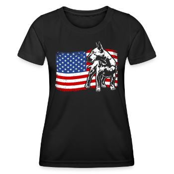 Anglais Bull Terrier America Flag Dogs Wilsigns - T-shirt sport Femme - noir - Devant - AI Model Female 172 light (172cm)