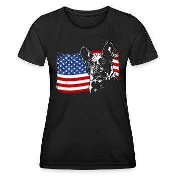 Bouledogue Français Amérique Flag Chiens Wilsigns - T-shirt sport Femme - noir - Devant - AI Model Female 172 light (172cm)