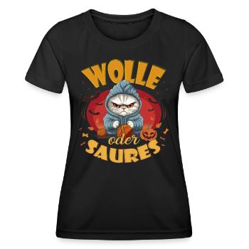 WOLLE oder SAURES - Halloween für Wollfans - Frauen Funktions-T-Shirt - Schwarz - Vorne - AI Model Female 172 light (172cm)