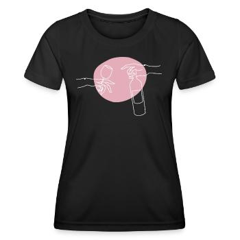 Wine bottle and wine glass graphic - Women's Functional T-Shirt - black - Front - AI Model Female 172 light (172cm)