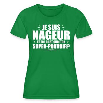 Ich bin Schwimmer. Was ist deine Superkraft? - Frauen Funktions-T-Shirt - Kelly Green - Vorne - AI Model Female 172 dark (172cm)