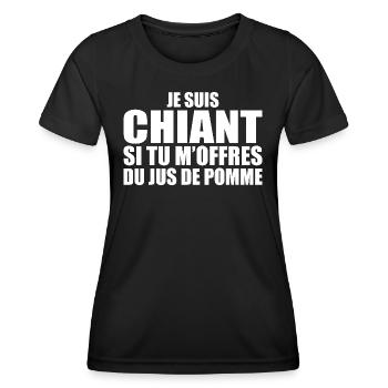 Man who loves Apple Juice. Funny Design Humor - Women's Functional T-Shirt - black - Front - AI Model Female 172 light (172cm)
