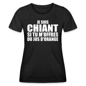 Man who loves Orange Juice. Funny Design Humor - Women's Functional T-Shirt - black - Front - AI Model Female 172 light (172cm)
