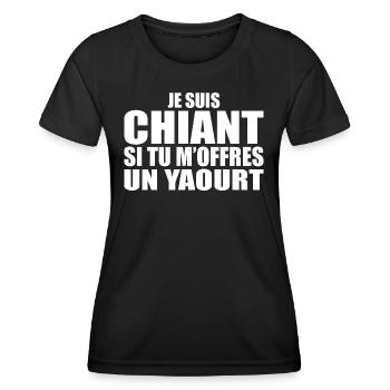 Homme qui adore : Yaourt. Design Drôle Humour - T-shirt sport Femme - noir - Devant - AI Model Female 172 light (172cm)