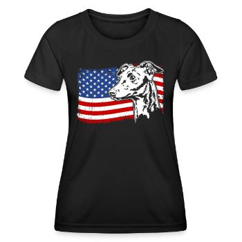 Italian Greyhound America Flag Dogs - Women's Functional T-Shirt - black - Front - AI Model Female 172 light (172cm)