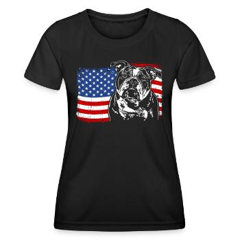 Old English Bulldog America Flag Dogs Wilsigns - Women's Functional T-Shirt - black - Front - AI Model Female 172 light (172cm)