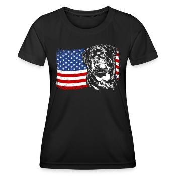 Rottweiler America Flag Dog Dogs Wilsigns - Women's Functional T-Shirt - black - Front - AI Model Female 172 light (172cm)