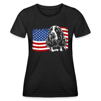 English Springer Spaniel America Flag Dog Dogs - Women's Functional T-Shirt - black - Front - AI Model Female 172 light (172cm)