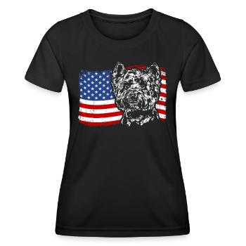 West Highland White Terrier Amerika Fahne Hunde - Frauen Funktions-T-Shirt - Schwarz - Vorne - AI Model Female 172 light (172cm)