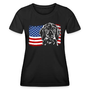teckel à poil dur amérique flag chiens chiens wilsigns - T-shirt sport Femme - noir - Devant - AI Model Female 172 light (172cm)