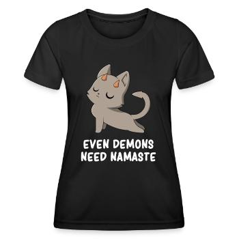 Yoga - Yoga Cat - Fun Yoga - Evil Yoga - Yoga Love - Frauen Funktions-T-Shirt - Schwarz - Vorne - AI Model Female 172 light (172cm)