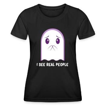 Fantôme - Fantôme mignon - Fantôme drôle - Humour fantôme - T-shirt sport Femme - noir - Devant - AI Model Female 172 light (172cm)