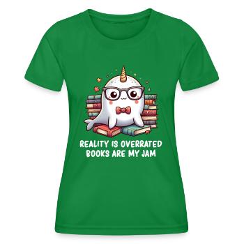 Reading - Book Reading - Reading Nerd - Narwhal - Frauen Funktions-T-Shirt - Kelly Green - Vorne - AI Model Female 172 dark (172cm)