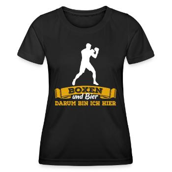 Boxen und Bier, darum bin ich hier - Spruch - Frauen Funktions-T-Shirt - Schwarz - Vorne - AI Model Female 172 light (172cm)