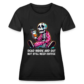 Skeleton - Coffee - Skeleton Coffee Skeleton Humor - Frauen Funktions-T-Shirt - Schwarz - Vorne - AI Model Female 172 light (172cm)