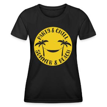 Palmen Hängematte - Party & Chill, Summer & Beach - Frauen Funktions-T-Shirt - Schwarz - Vorne - AI Model Female 172 light (172cm)