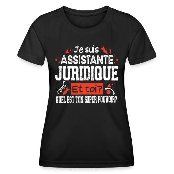 Assistante Juridique Juriste Super Pouvoir Cadeau - T-shirt sport Femme - noir - Devant - AI Model Female 172 light (172cm)