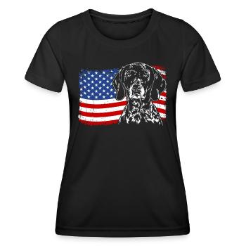 German Shorthaired Pointer Amerika Fahne Hunde - Frauen Funktions-T-Shirt - Schwarz - Vorne - AI Model Female 172 light (172cm)