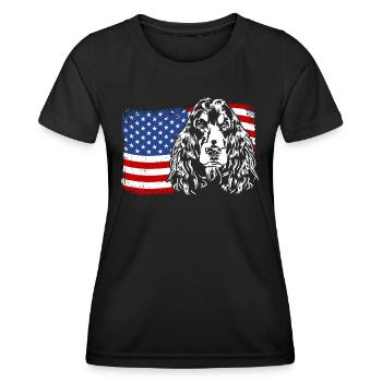 Cocker Spaniel Amerika Fahne Hunde Wilsigns - Frauen Funktions-T-Shirt - Schwarz - Vorne - AI Model Female 172 light (172cm)