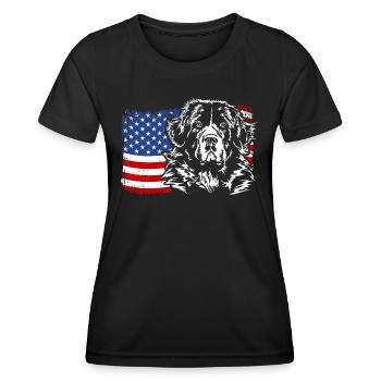 Landseer America Flag Dog Dogs Wilsigns - Women's Functional T-Shirt - black - Front - AI Model Female 172 light (172cm)