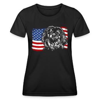 Pekingese America Flag Dog Dogs Wilsigns - Women's Functional T-Shirt - black - Front - AI Model Female 172 light (172cm)