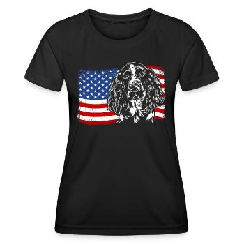 English Springer Spaniel America Flag Dog Dogs - Women's Functional T-Shirt - black - Front - AI Model Female 172 light (172cm)