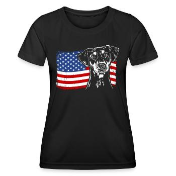 Deutscher Pinscher Amerika Fahne Hunde Wilsigns - Frauen Funktions-T-Shirt - Schwarz - Vorne - AI Model Female 172 light (172cm)