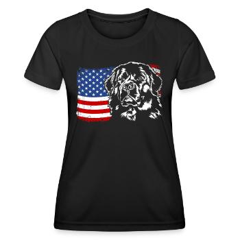 Neufundländer Amerika Fahne Hunde Wilsigns - Frauen Funktions-T-Shirt - Schwarz - Vorne - AI Model Female 172 light (172cm)