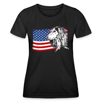 Saluki America Flag Dog Dogs Wilsigns - Women's Functional T-Shirt - black - Front - AI Model Female 172 light (172cm)